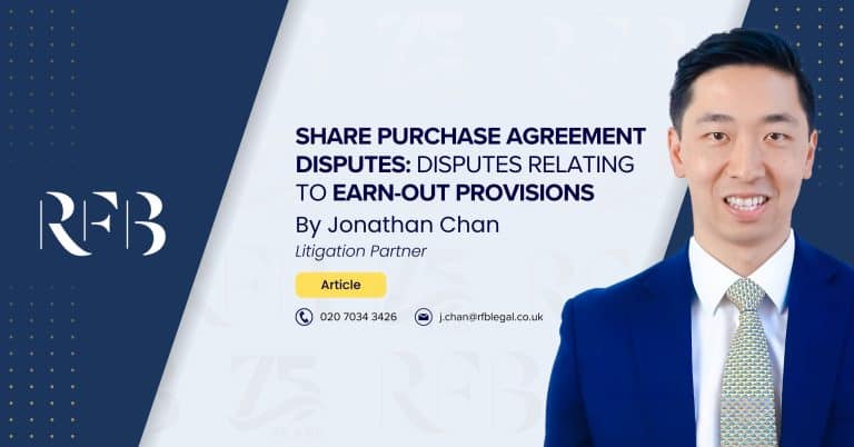 Couverture de l'article "Share Purchase Agreement Disputes : Disputes Relating to Earn-out Provisions" avec l'auteur, Solicitor Jonathan Chan
