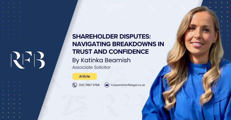 Couverture de l'article "Shareholder Disputes : Naviguer dans les ruptures de confiance", par Katinka Beamish, avocate.